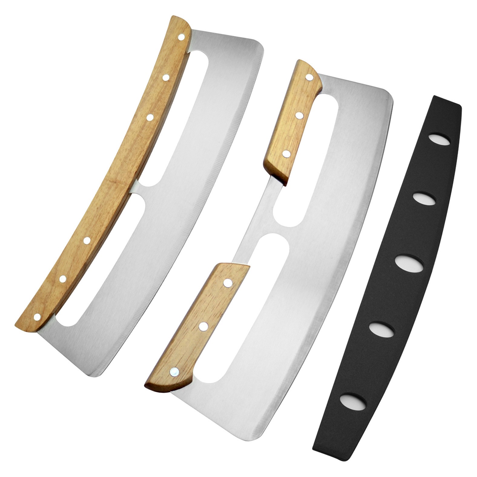 Pizza Cutter Rocker with Wooden Handles & Protective Cover